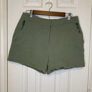 Kaari Blue Shorts Women's 10 Olive Green Textured Fringe Trim Boho Festival‎